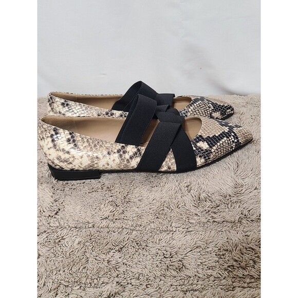 M. Gemi Snakeskin Flats with Black Straps - Picture 4 of 8